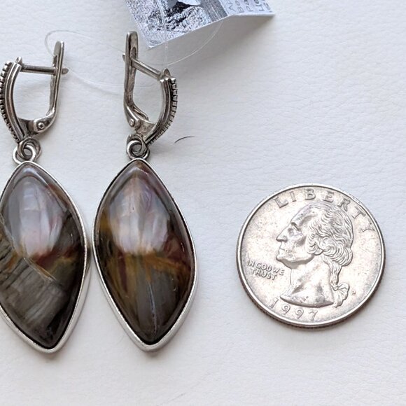 NWT Russian Russia Sterling Silver 925 Brown Grey Jasper Earrings And Ring Set - Picture 6 of 16